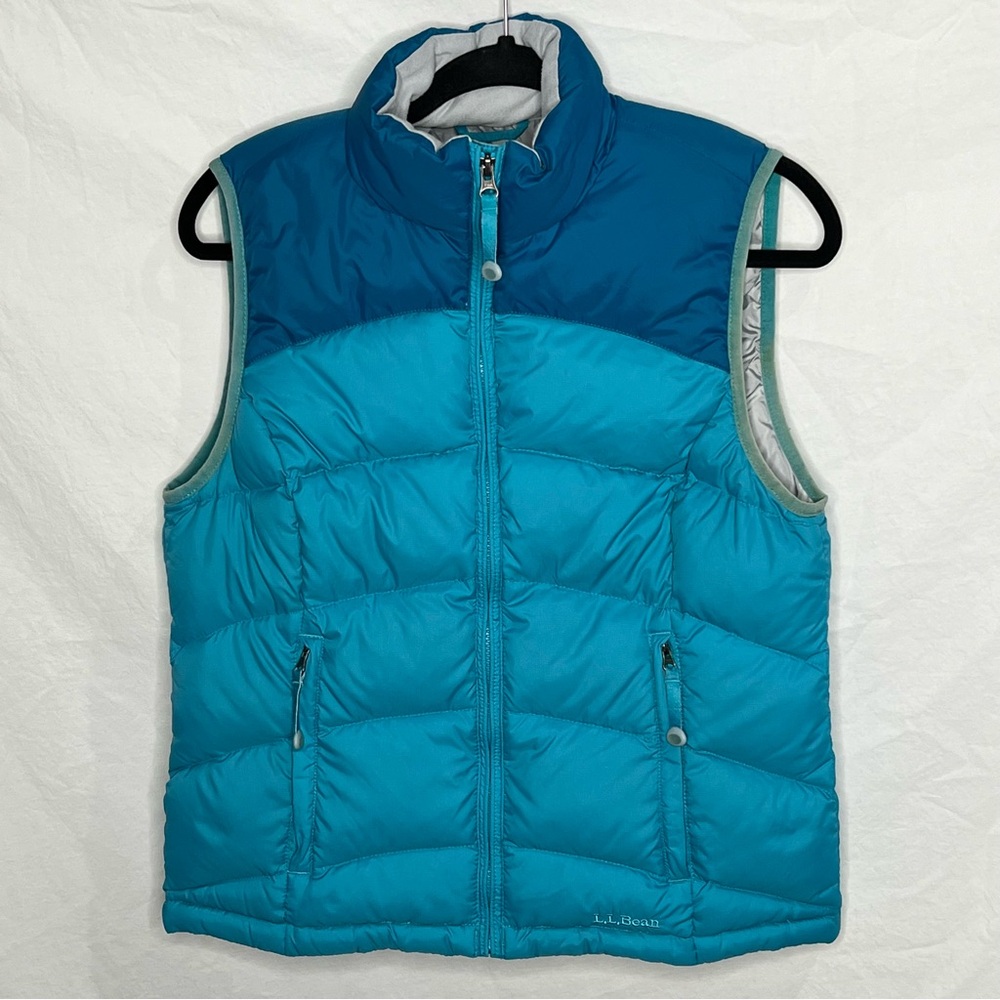 LL Bean Women's Sz S Blue Puffer Vest Full Zip Goose Down Warm Activewear OFJT1